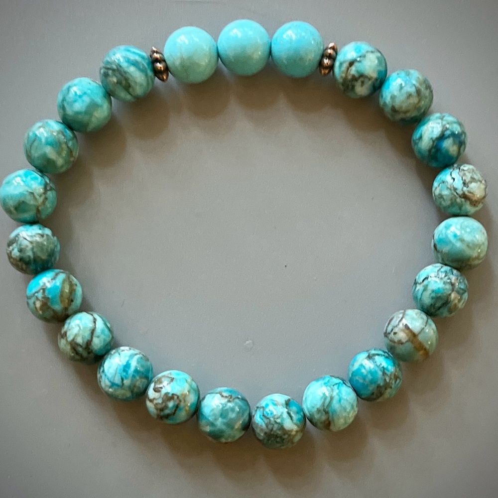 Sky Blue Crazy Lace Calcite Handmade Bead Bracelet - Picture 3 of 5